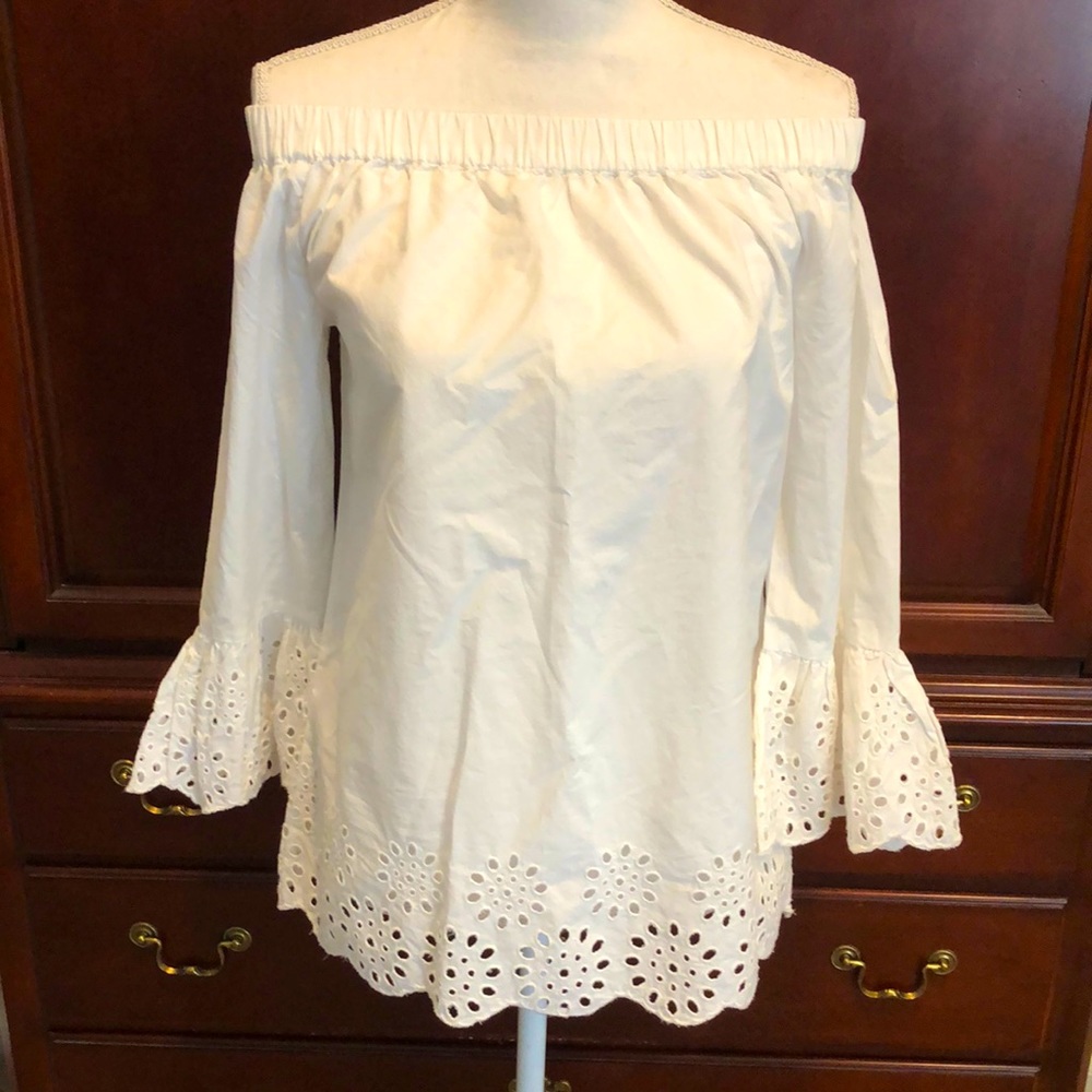 White off shoulder bell sleeve top